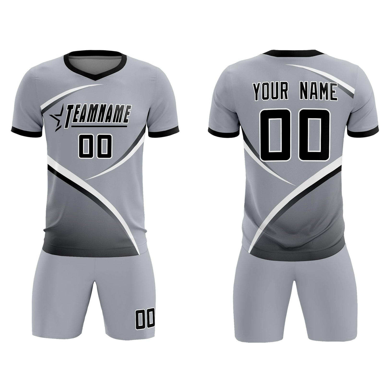 Custom Gray Black Color Block Training Uniform For Men Soccer Sets Jersey