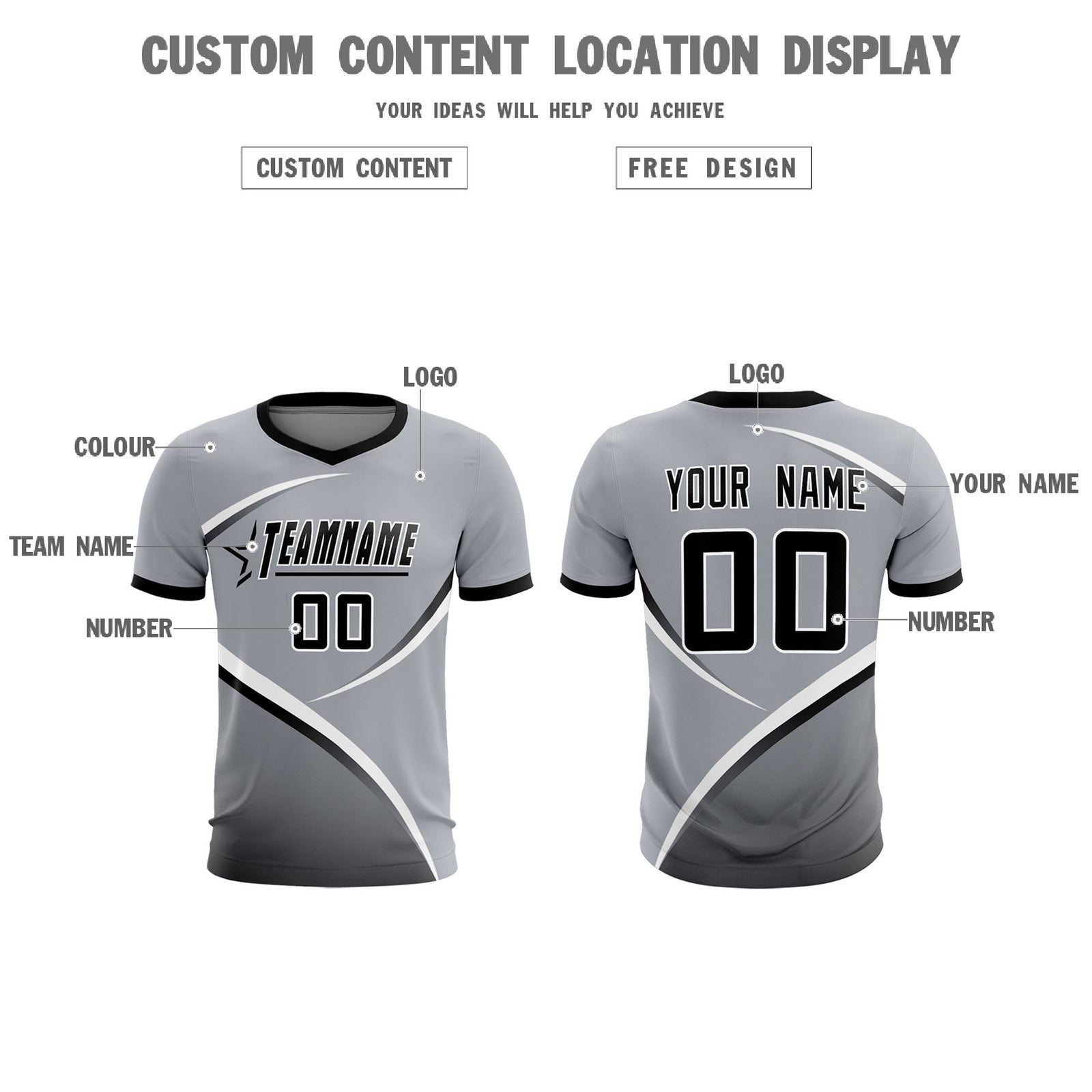 Custom Gray Black Color Block Training Uniform For Men Soccer Sets Jersey