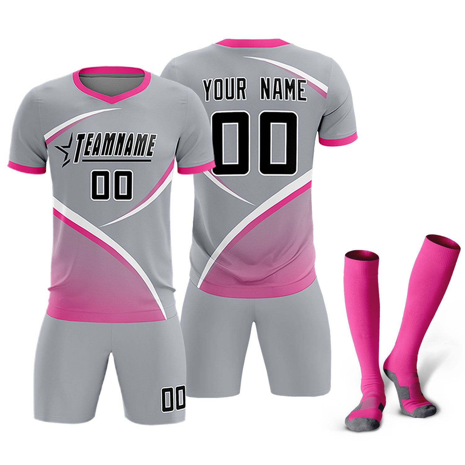 Custom Gray Pink Color Block Training Uniform For Men Soccer Sets Jersey