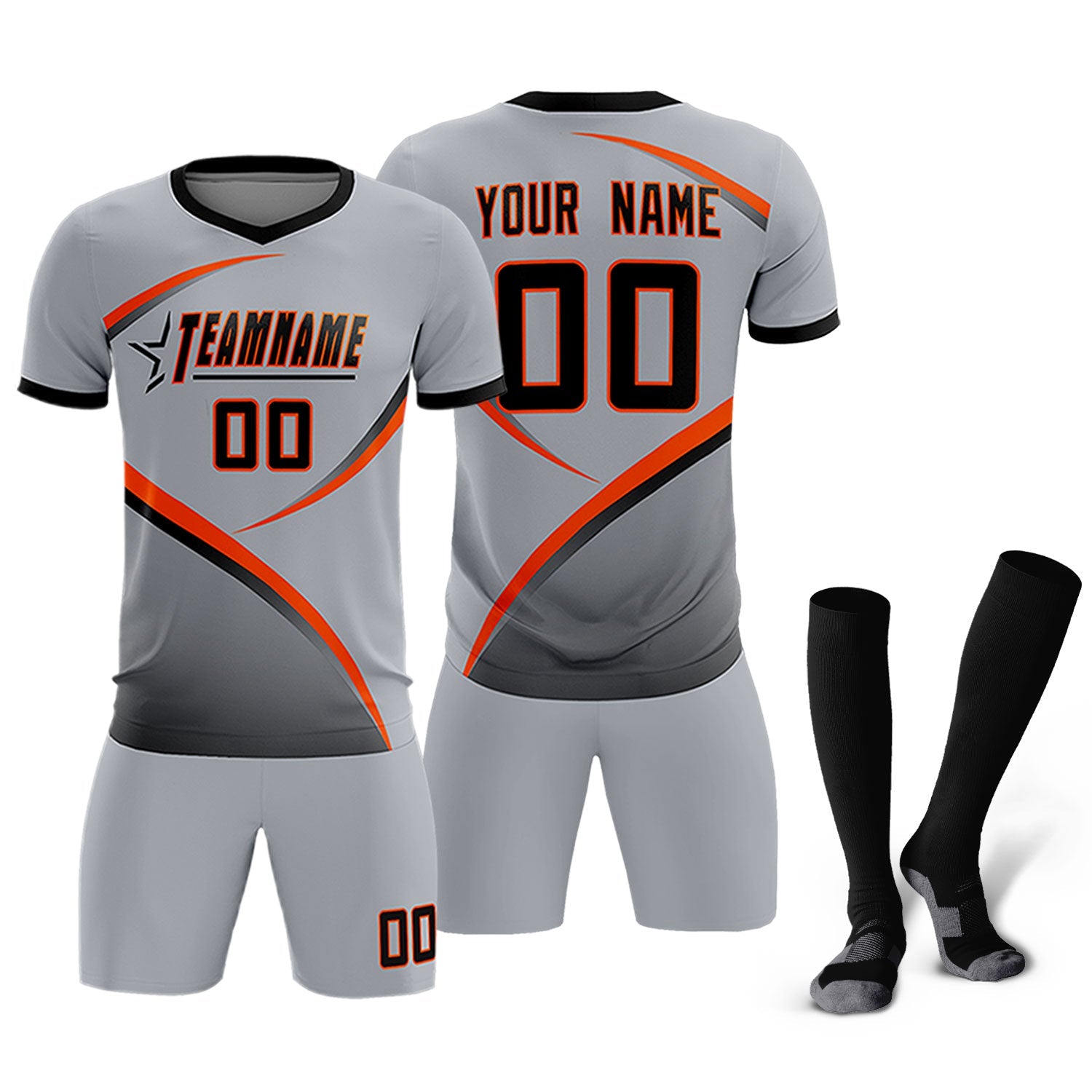 Custom Gray Black Color Block Training Uniform For Men Soccer Sets Jersey