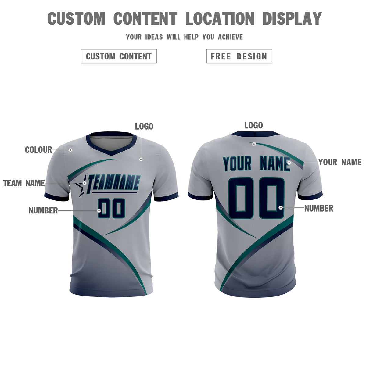 Custom Gray Navy Color Block Training Uniform For Men Soccer Sets Jersey