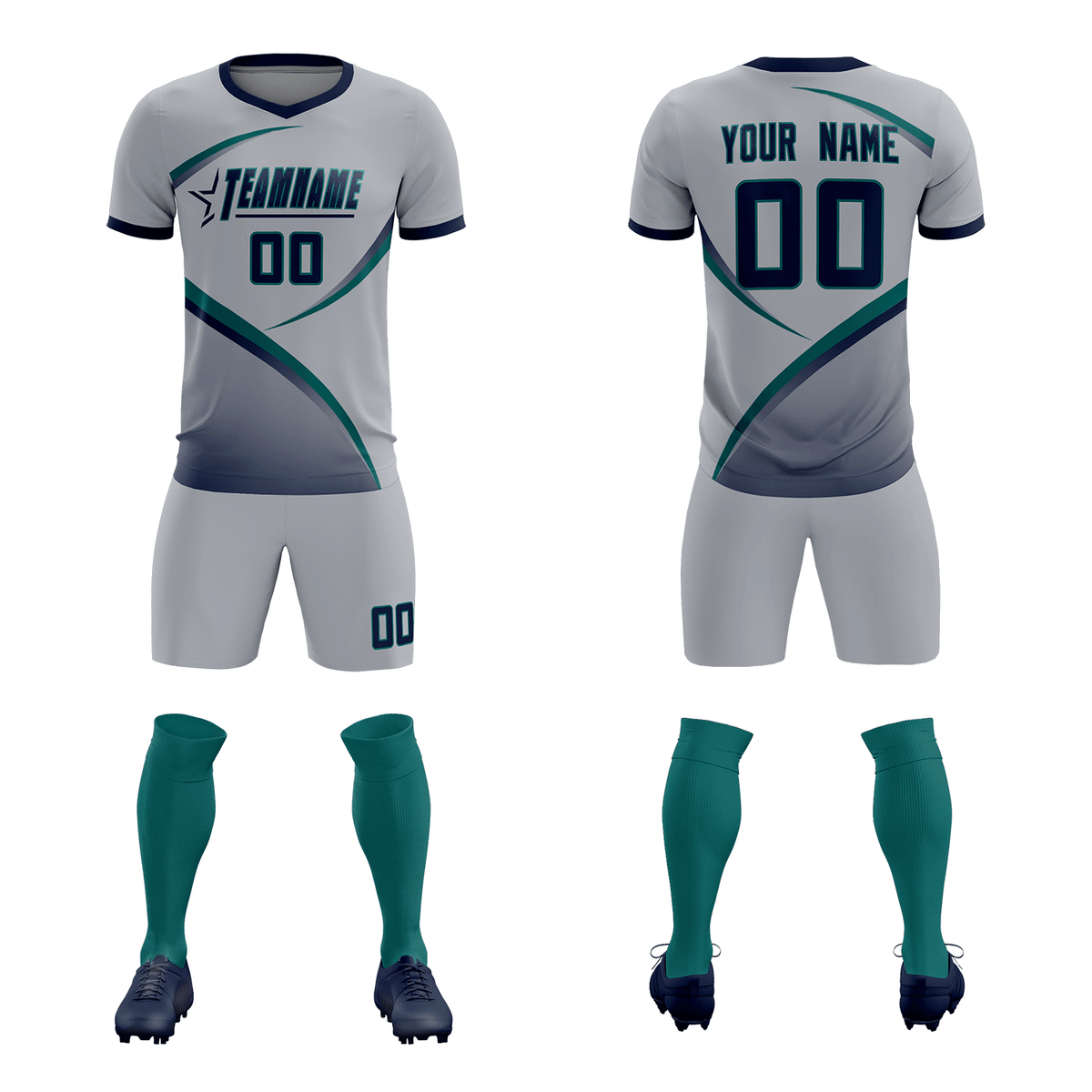 Custom Gray Navy Color Block Training Uniform For Men Soccer Sets Jersey