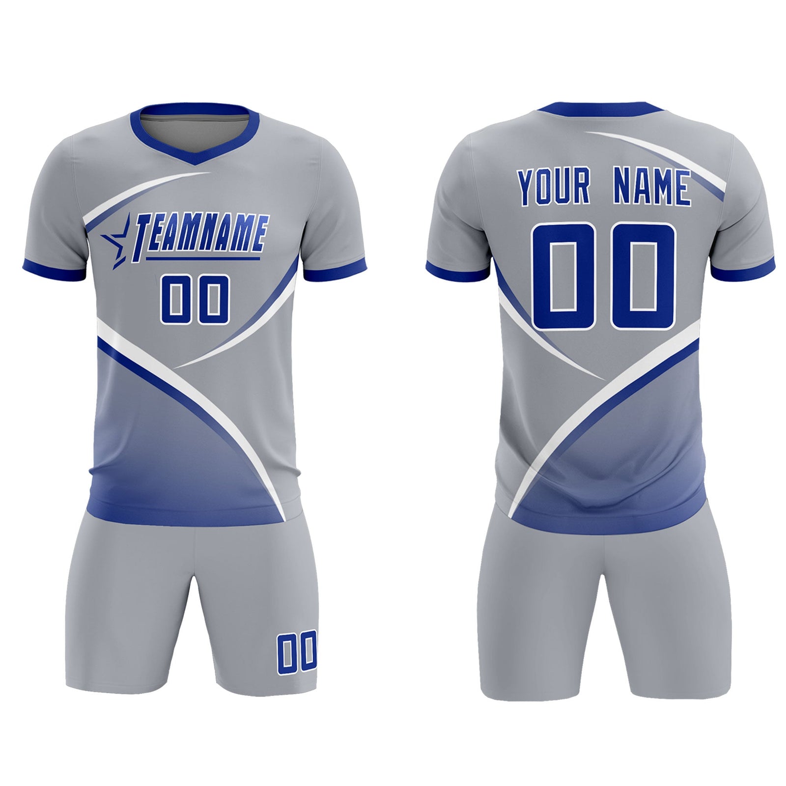 Custom Gray Royal Color Block Training Uniform For Men Soccer Sets Jersey
