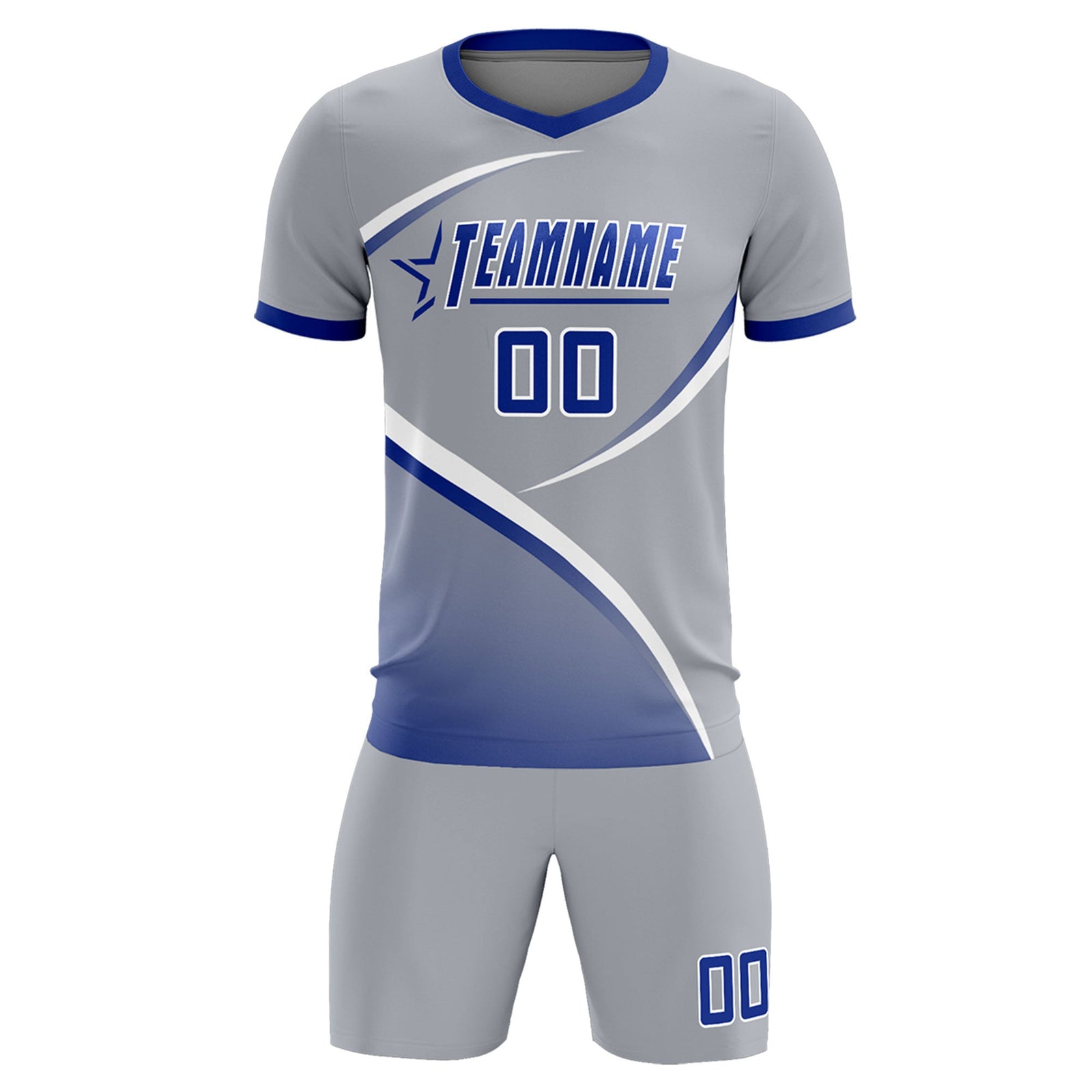 Custom Gray Royal Color Block Training Uniform For Men Soccer Sets Jersey