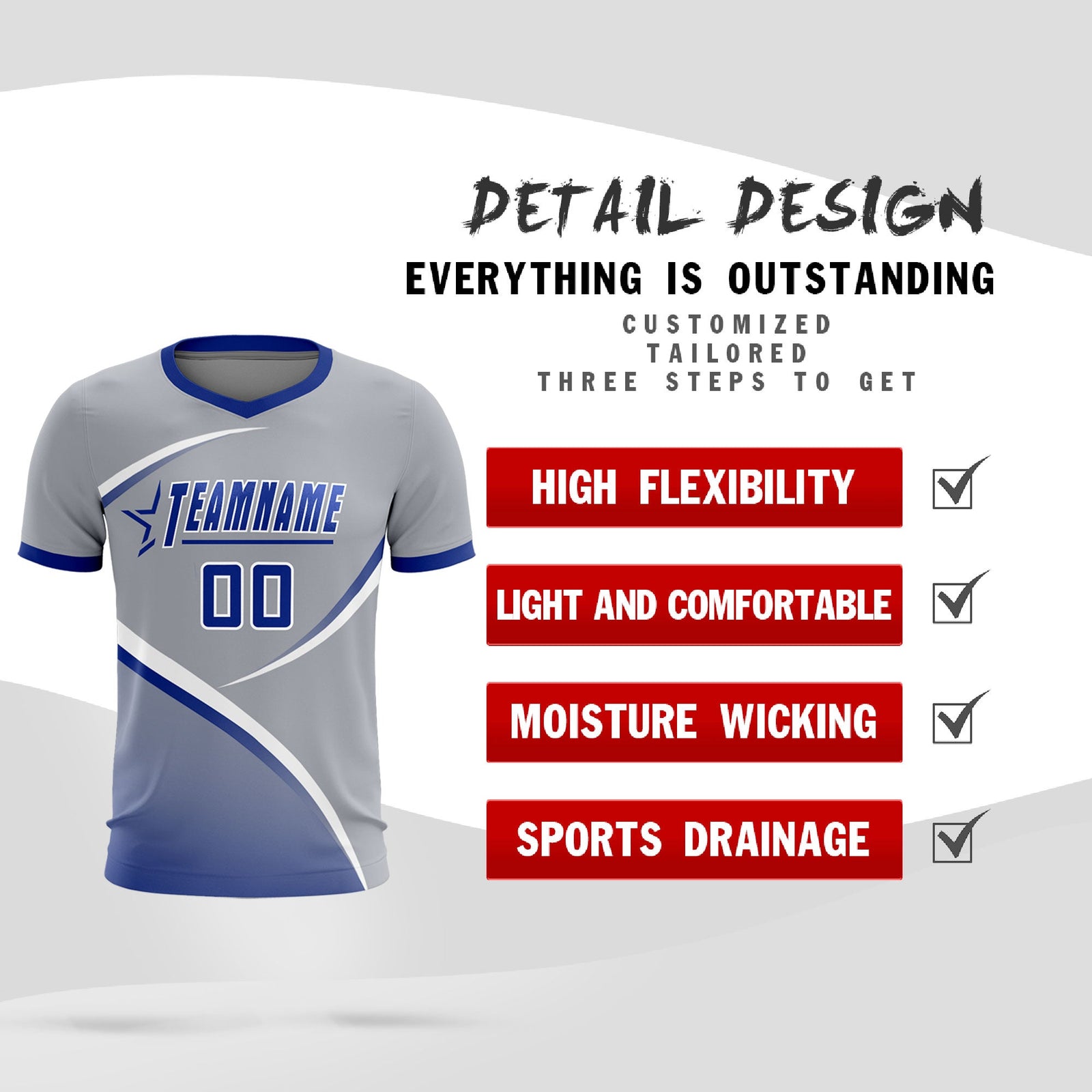 Custom Gray Royal Color Block Training Uniform For Men Soccer Sets Jersey