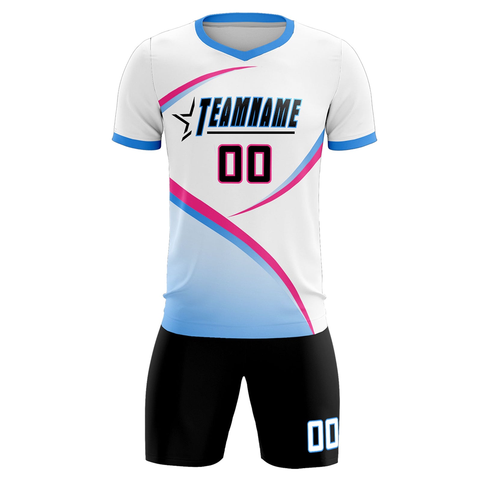 Custom White Powder Blue Color Block Training Uniform For Men Soccer Sets Jersey