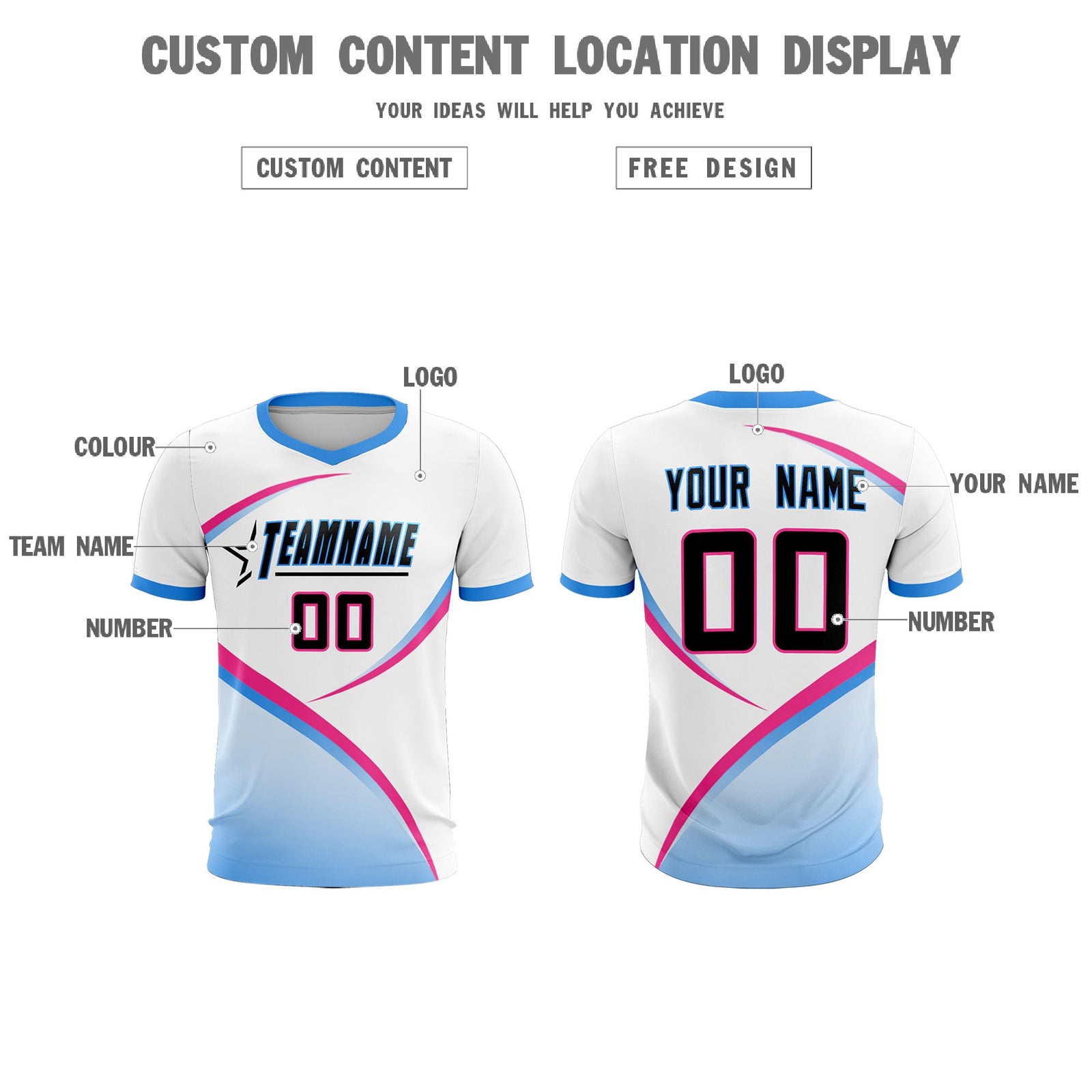 Custom White Powder Blue Color Block Training Uniform For Men Soccer Sets Jersey