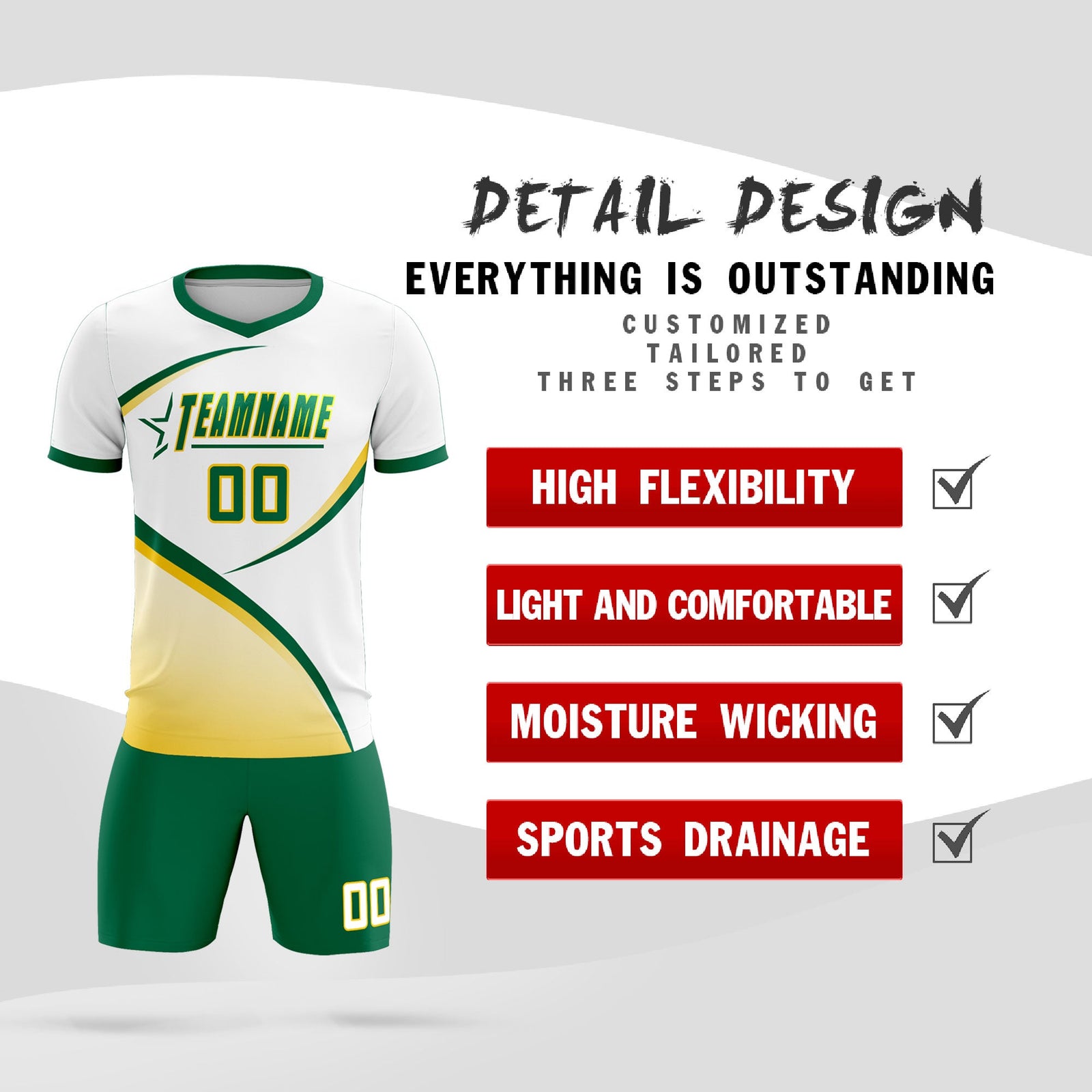 Custom White Kelly Green Color Block Training Uniform For Men Soccer Sets Jersey