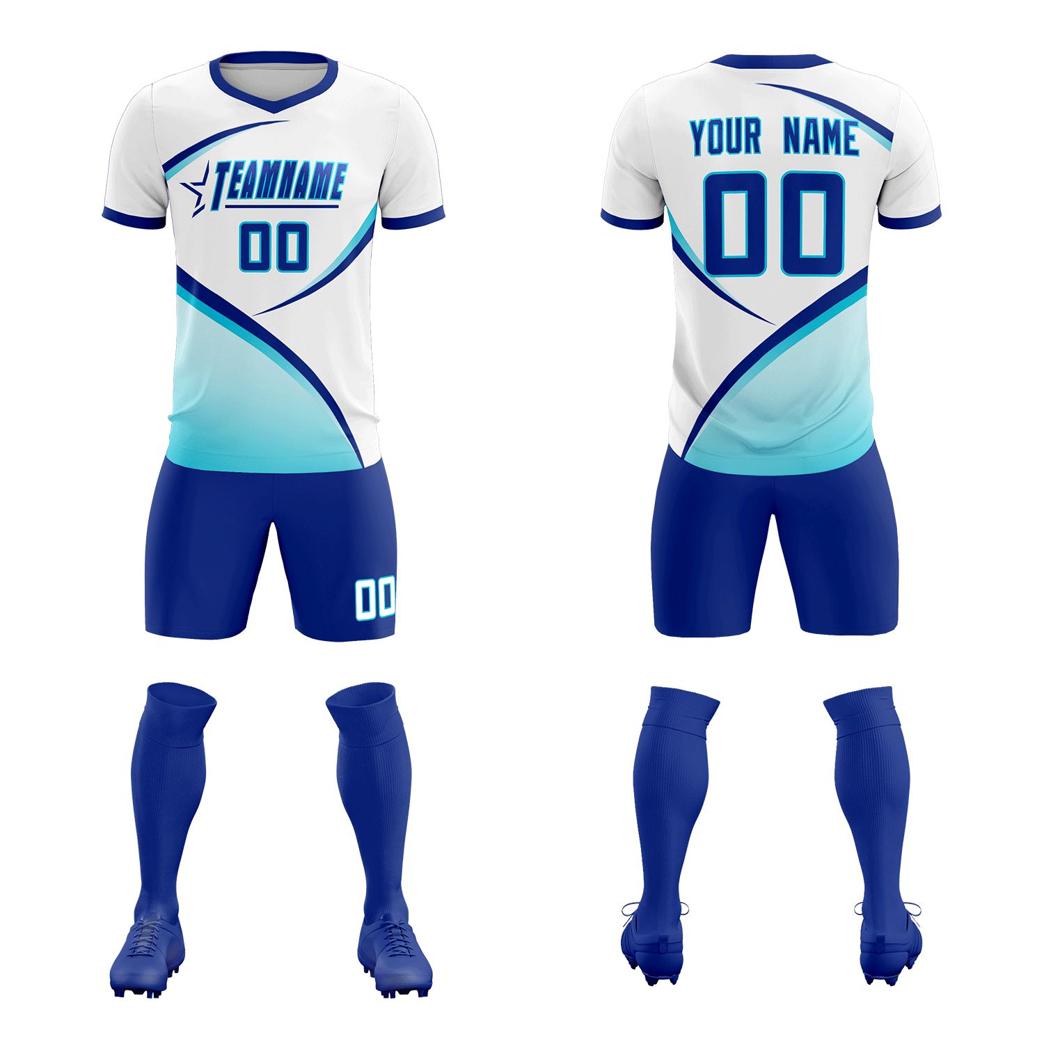 Custom White Sky Blue Color Block Training Uniform For Men Soccer Sets Jersey