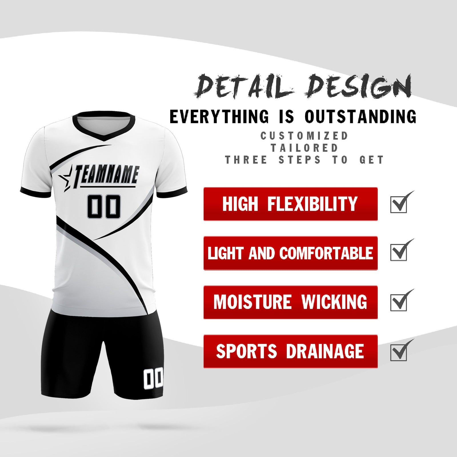Custom White Black Color Block Training Uniform For Men Soccer Sets Jersey