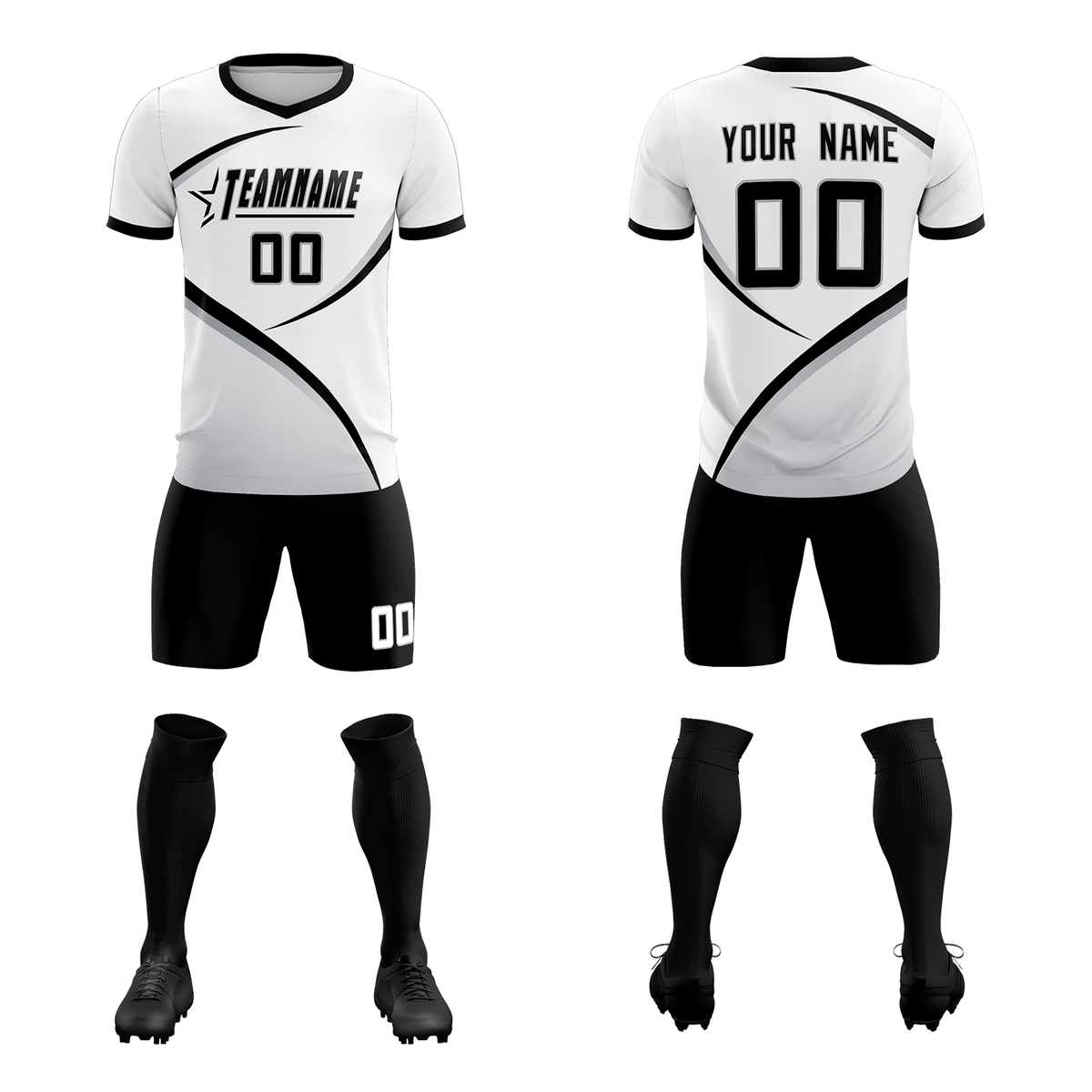 Custom White Black Color Block Training Uniform For Men Soccer Sets Jersey