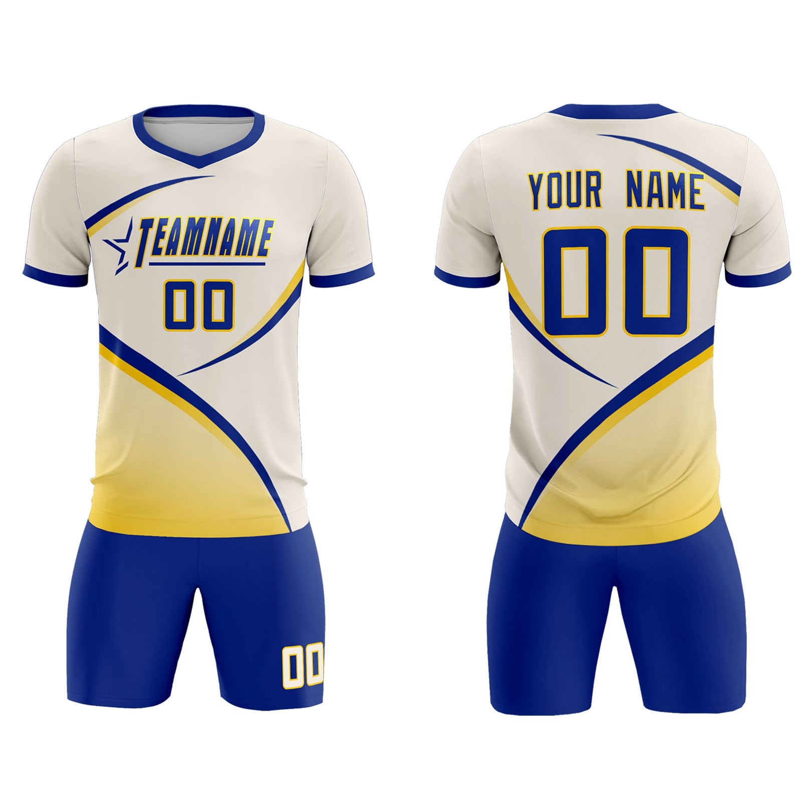 Custom Cream Royal Color Block Training Uniform For Men Soccer Sets Jersey