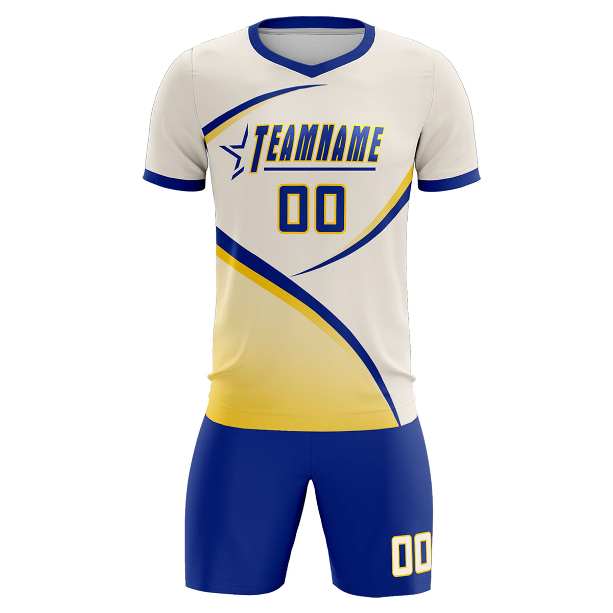 Custom Cream Royal Color Block Training Uniform For Men Soccer Sets Jersey