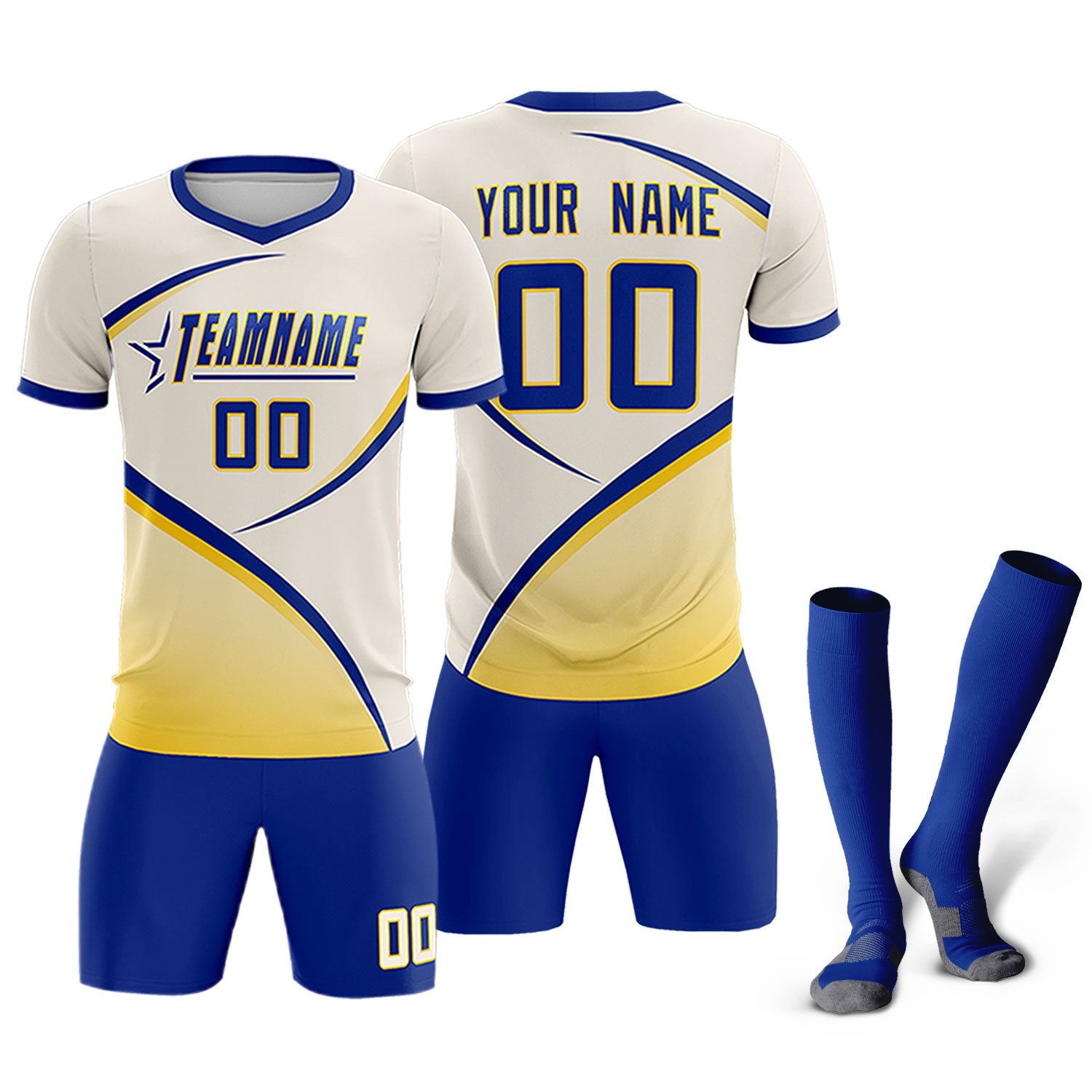 Custom Cream Royal Color Block Training Uniform For Men Soccer Sets Jersey