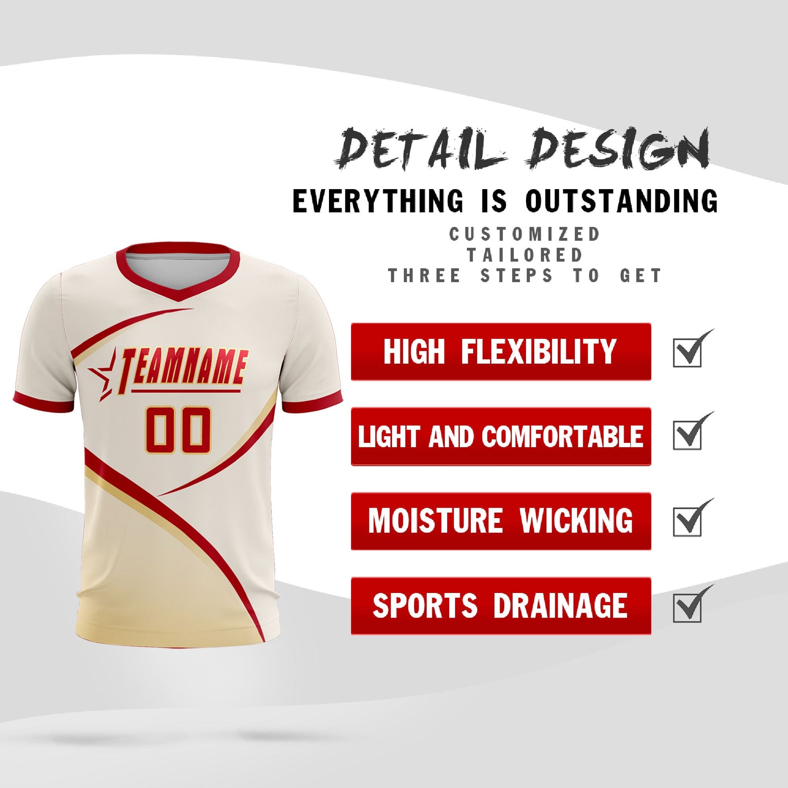 Custom Cream Red Color Block Training Uniform For Men Soccer Sets Jersey