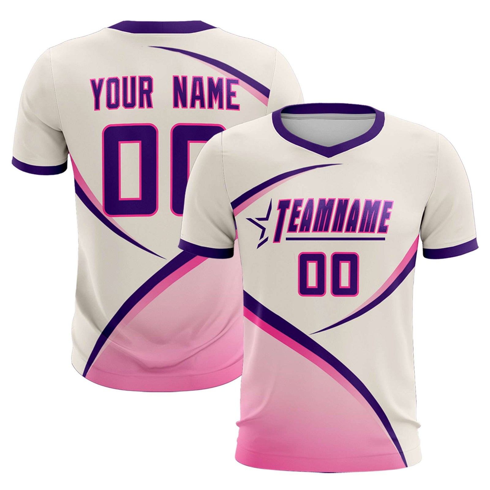 Custom Cream Purple Color Block Training Uniform For Men Soccer Sets Jersey