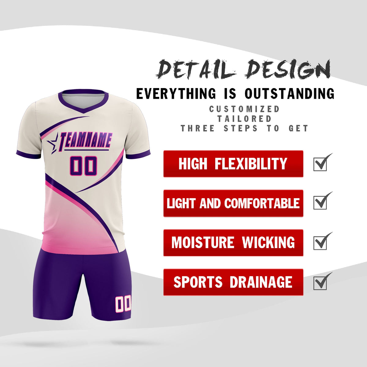 Custom Cream Purple Color Block Training Uniform For Men Soccer Sets Jersey