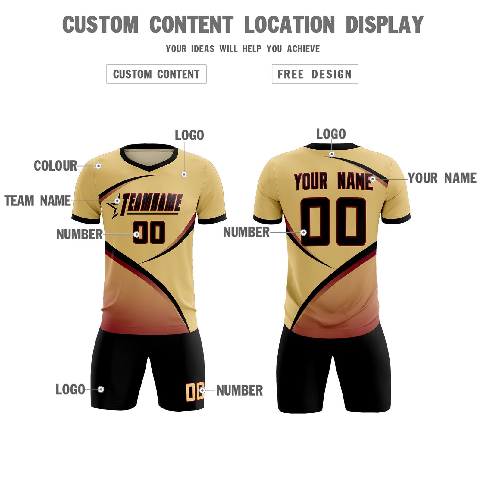 Custom Khaki Black Color Block Training Uniform For Men Soccer Sets Jersey