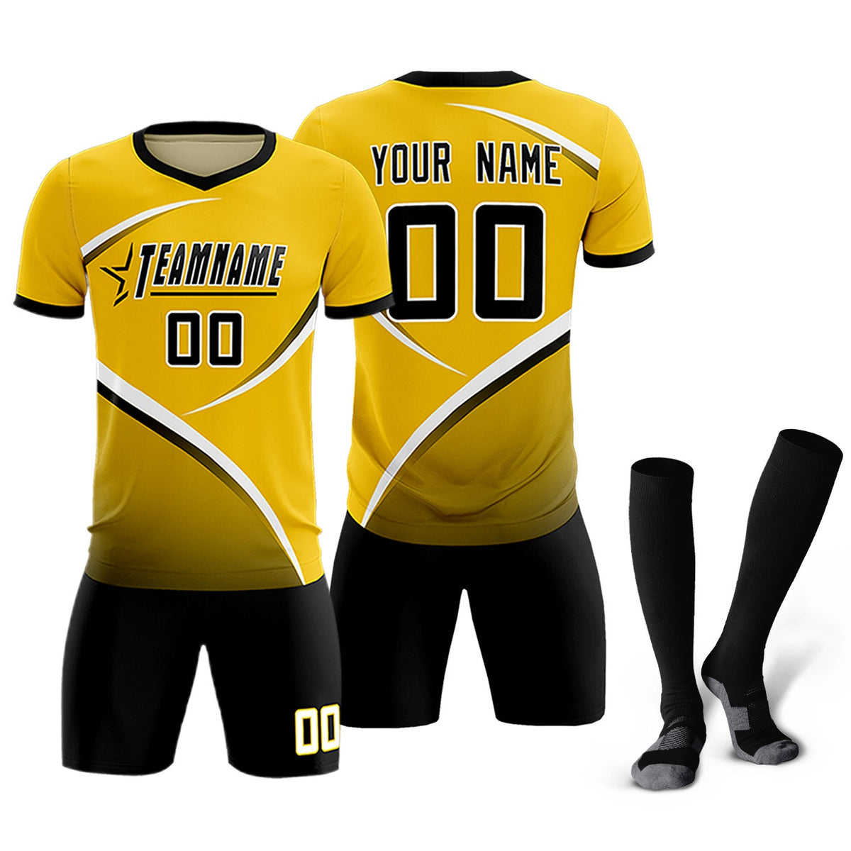 Custom Gold Black Color Block Training Uniform For Men Soccer Sets Jersey