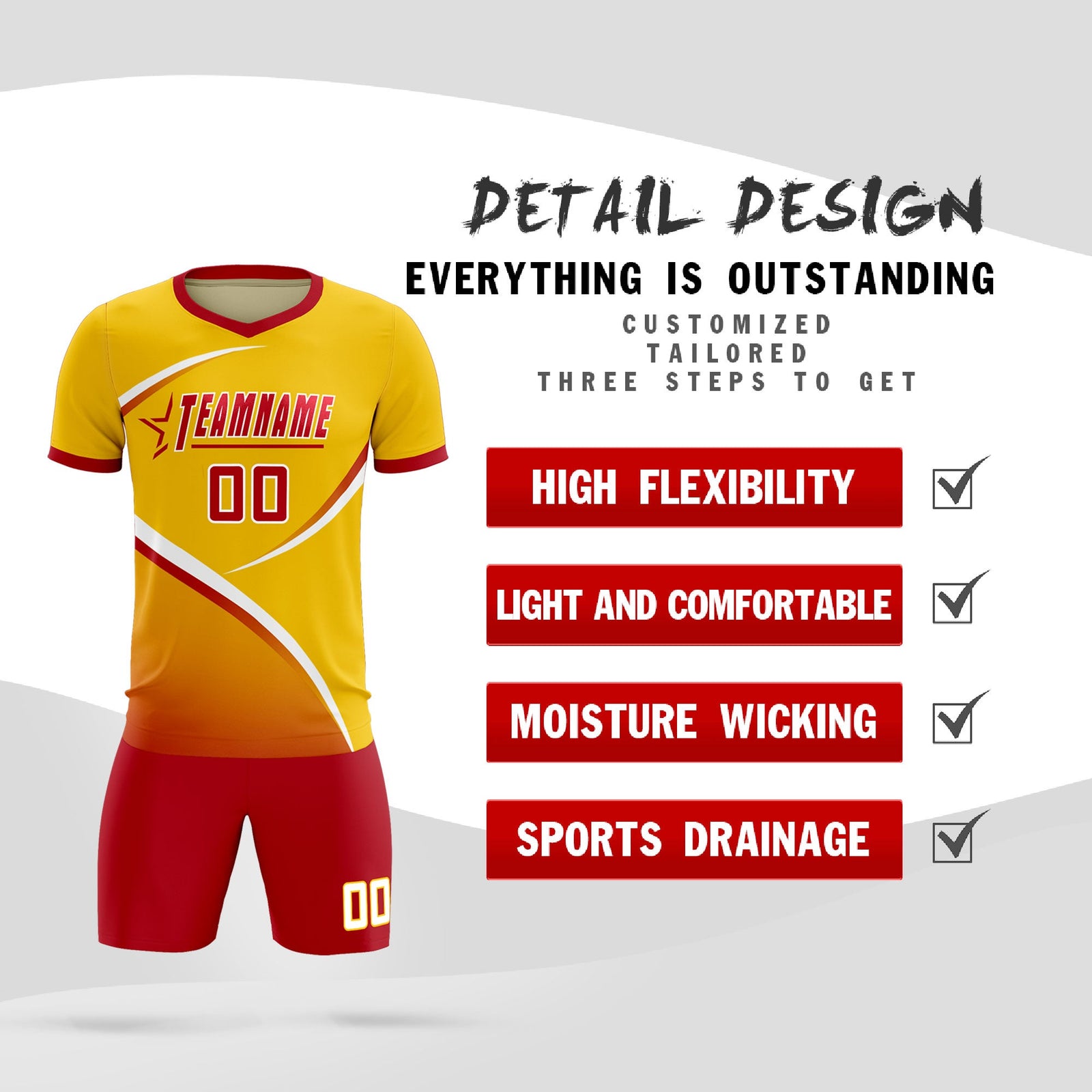 Custom Gold Red Color Block Training Uniform For Men Soccer Sets Jersey