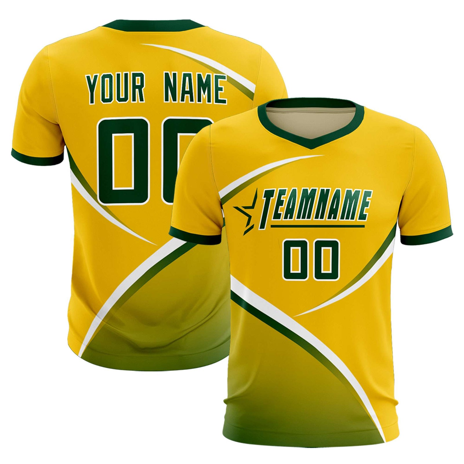 Custom Gold Green Color Block Training Uniform For Men Soccer Sets Jersey