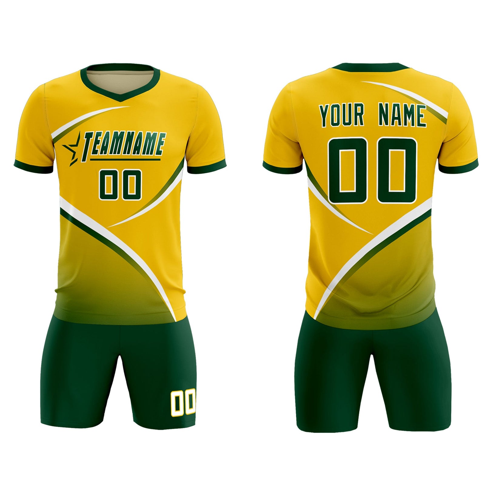 Custom Gold Green Color Block Training Uniform For Men Soccer Sets Jersey
