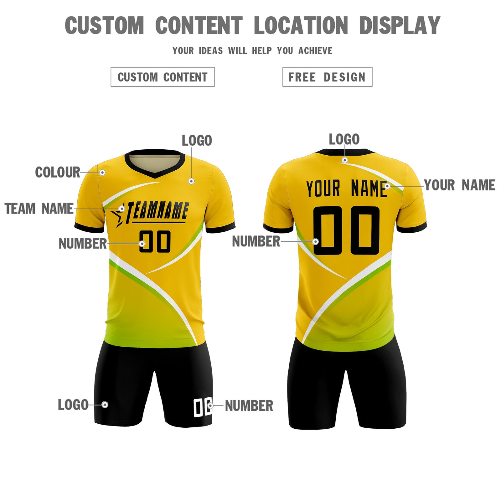 Custom Gold Black Color Block Training Uniform For Men Soccer Sets Jersey