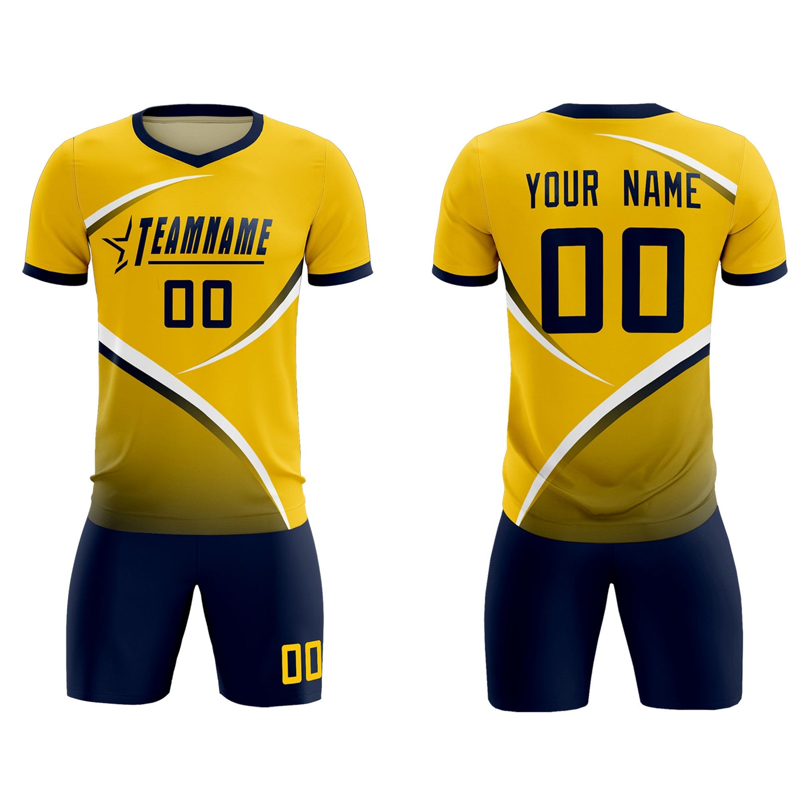 Custom Gold Navy Color Block Training Uniform For Men Soccer Sets Jersey