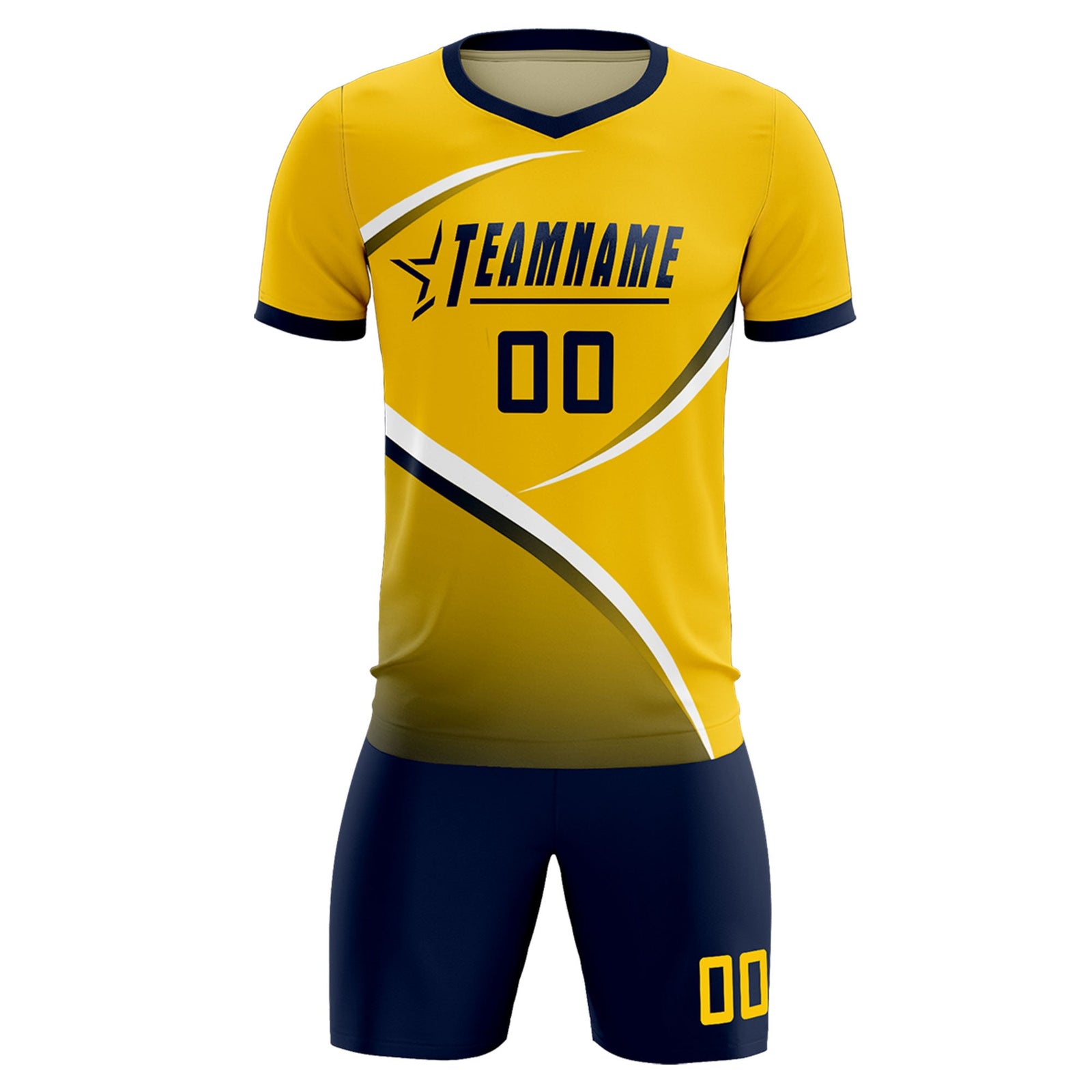 Custom Gold Navy Color Block Training Uniform For Men Soccer Sets Jersey