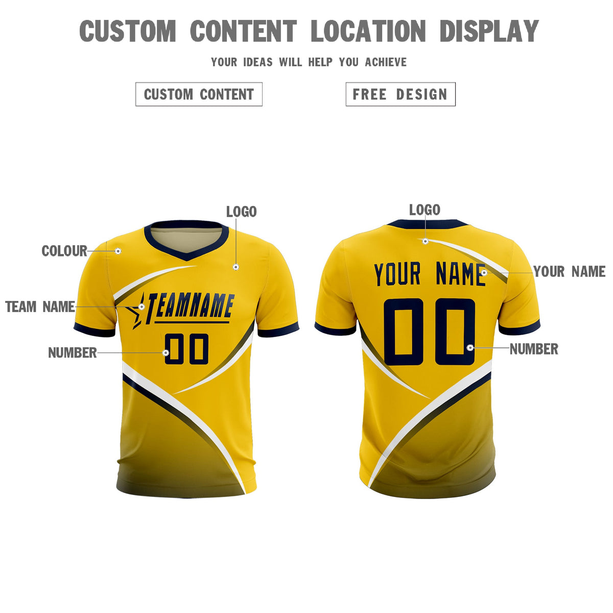 Custom Gold Navy Color Block Training Uniform For Men Soccer Sets Jersey