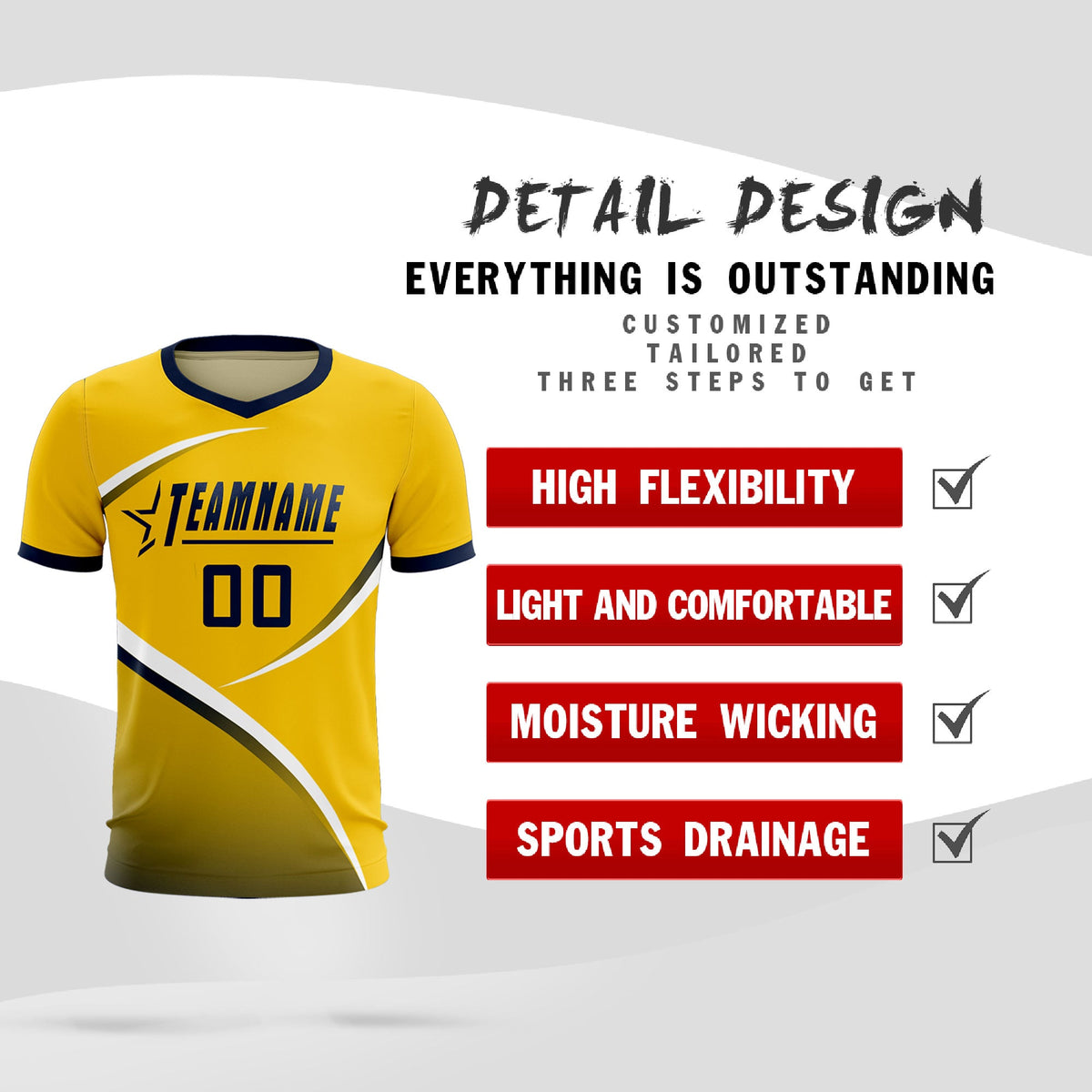 Custom Gold Navy Color Block Training Uniform For Men Soccer Sets Jersey