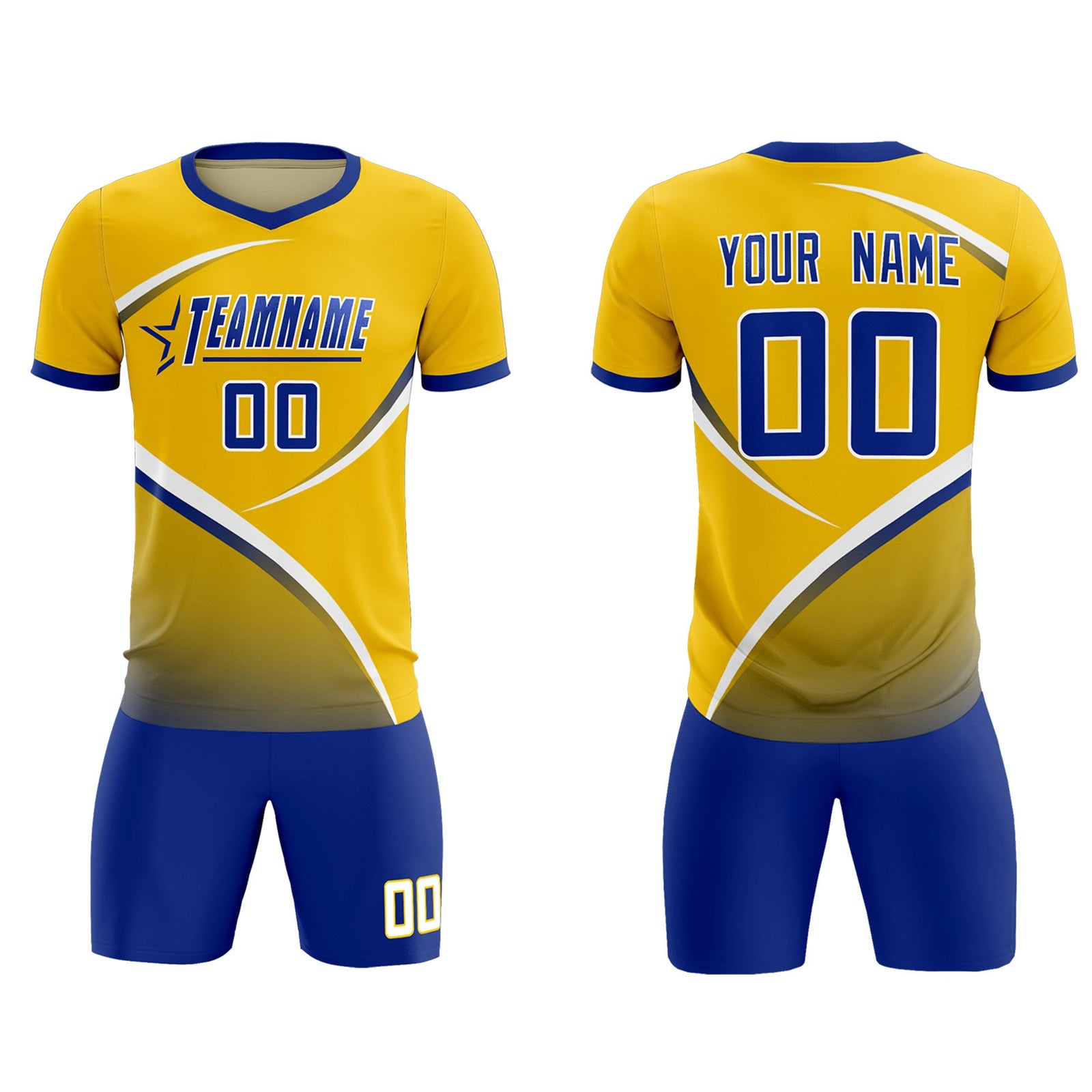 Custom Gold Royal Color Block Training Uniform For Men Soccer Sets Jersey