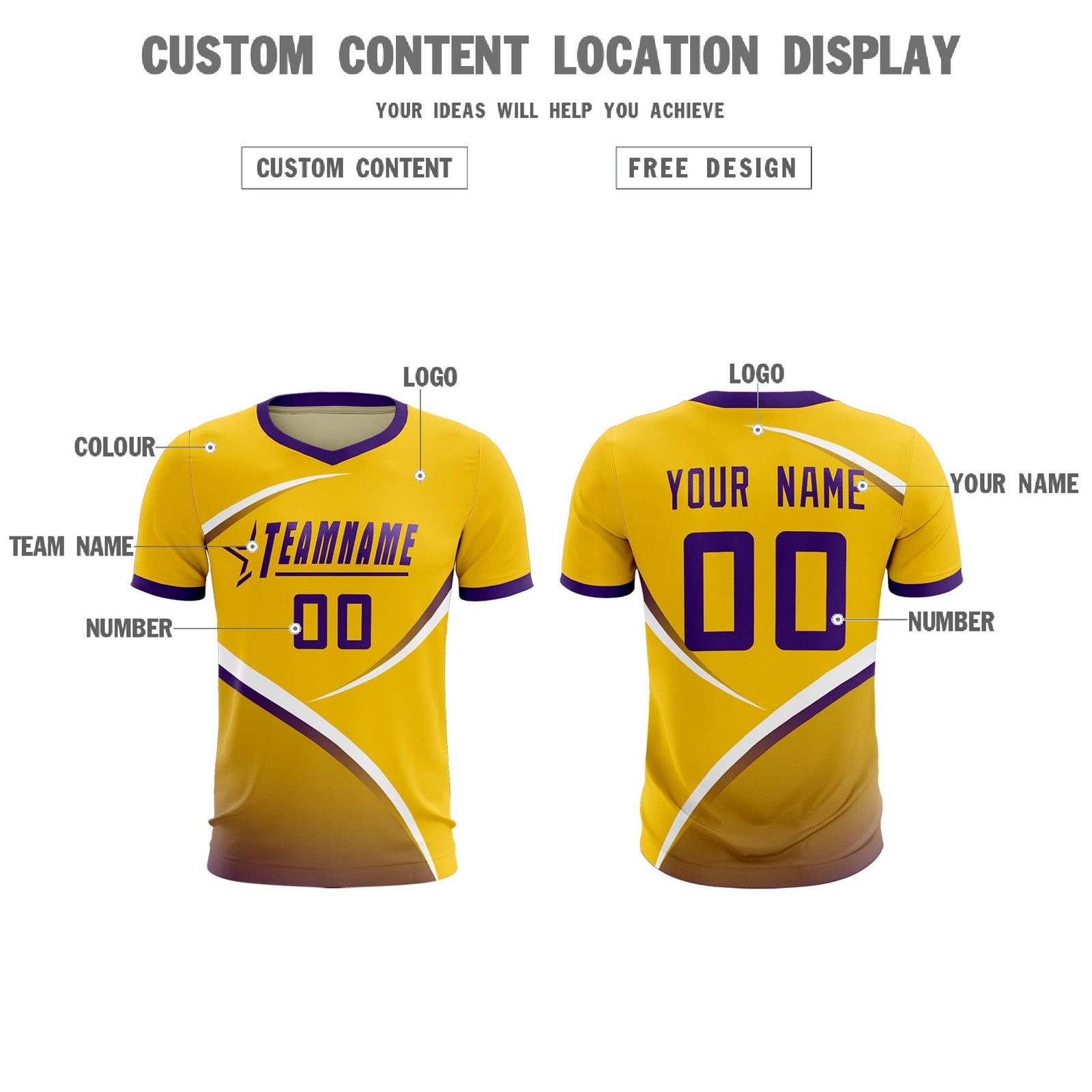 Custom Gold Old Gold Color Block Training Uniform For Men Soccer Sets Jersey