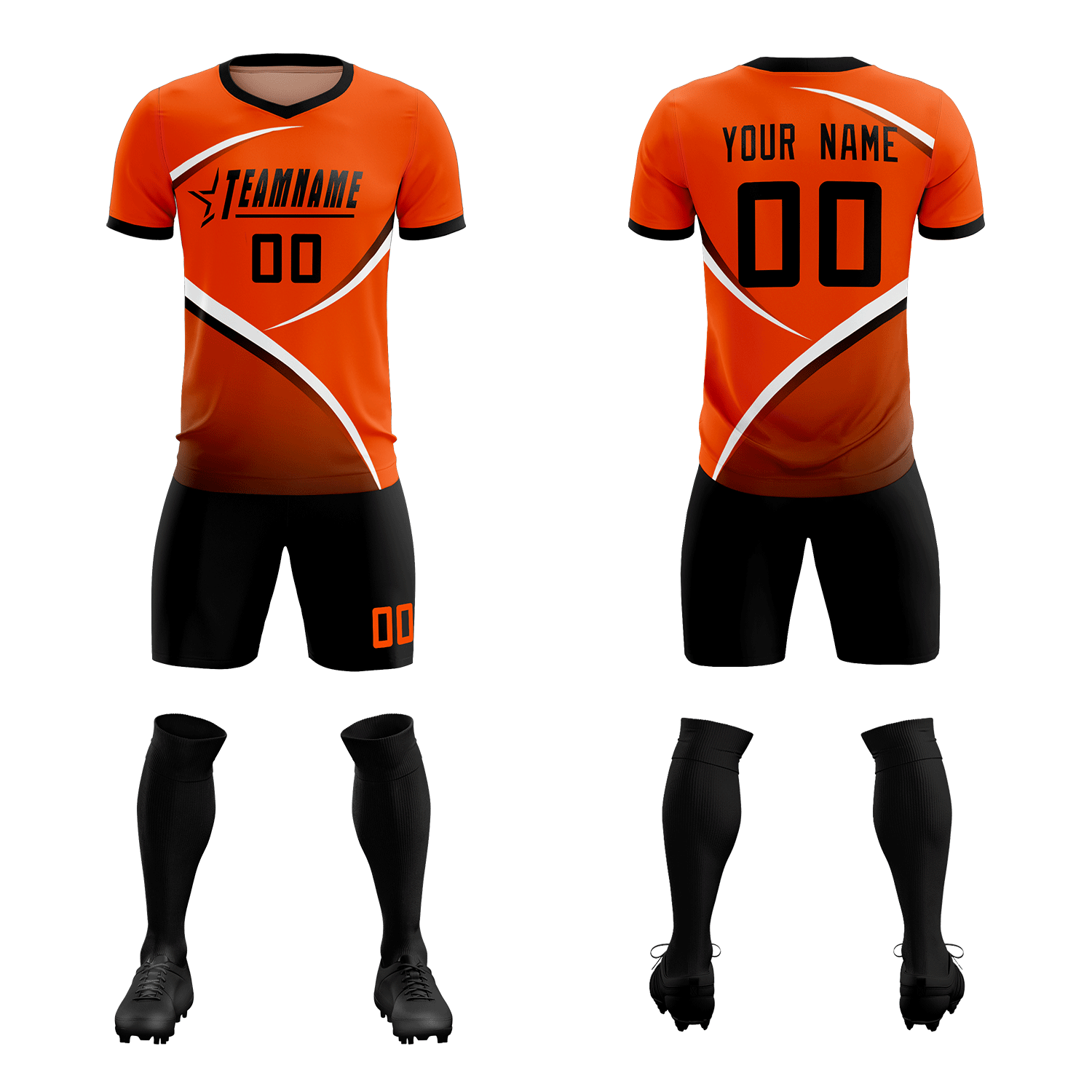 Custom Orange Black Color Block Training Uniform For Men Soccer Sets Jersey