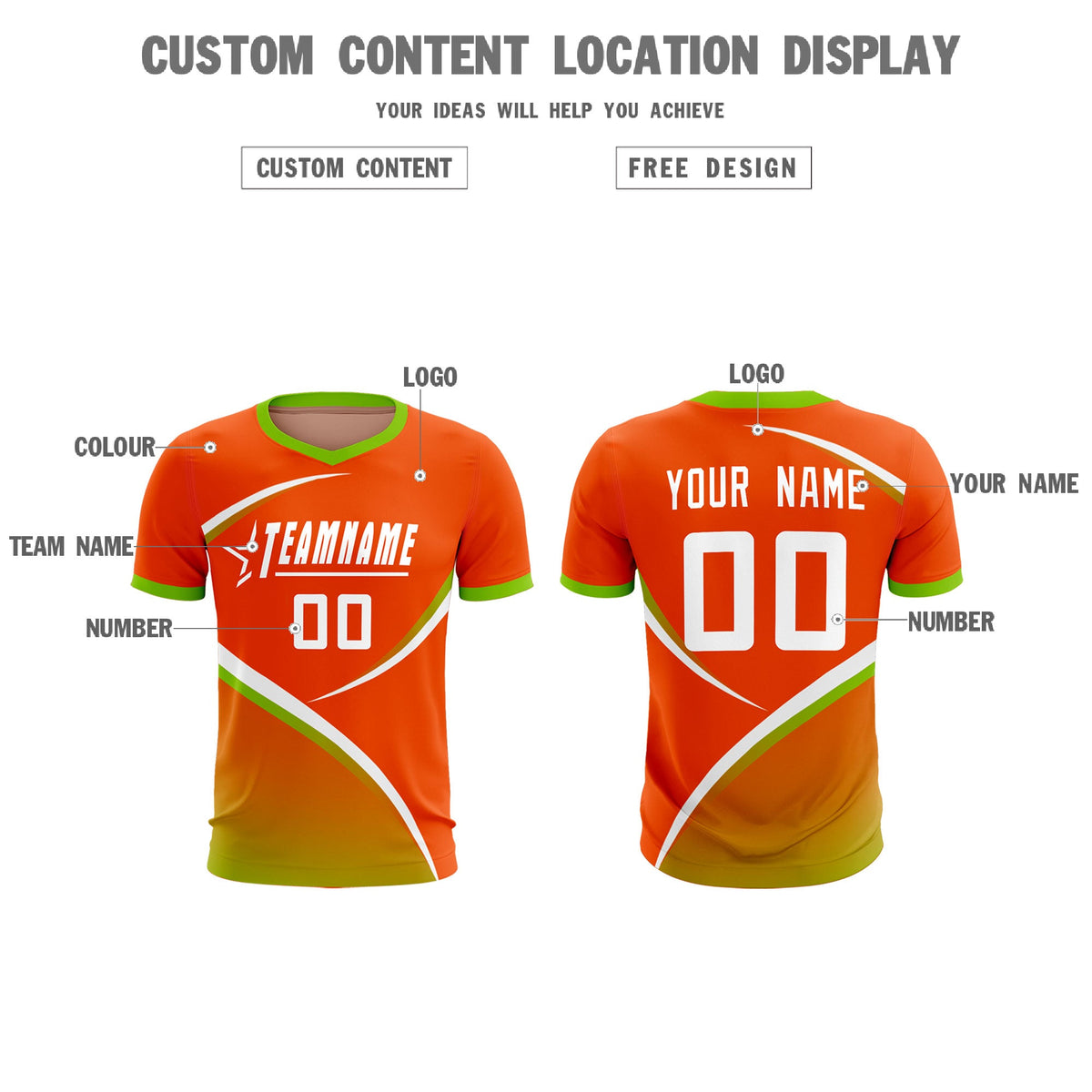 Custom Orange Neon Green Color Block Training Uniform For Men Soccer Sets Jersey