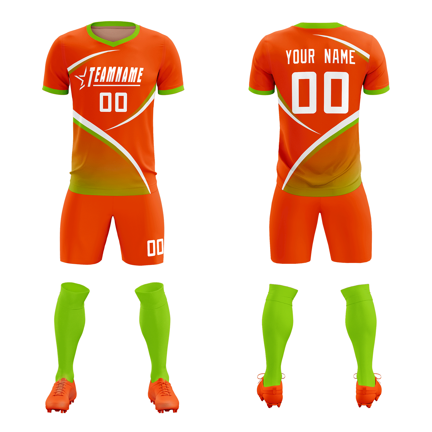 Custom Orange Neon Green Color Block Training Uniform For Men Soccer Sets Jersey