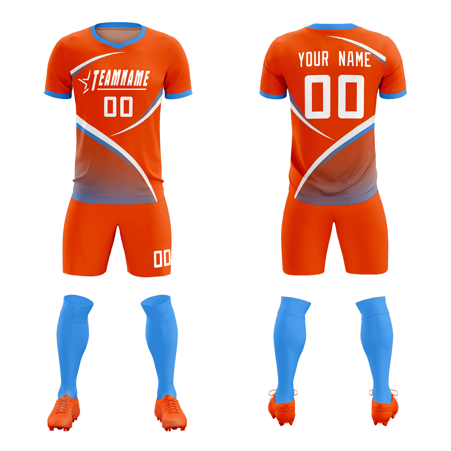 Custom Orange Powder Blue Color Block Training Uniform For Men Soccer Sets Jersey