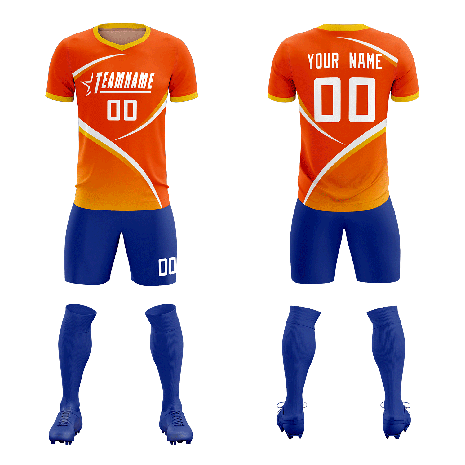 Custom Orange Gold Color Block Training Uniform For Men Soccer Sets Jersey