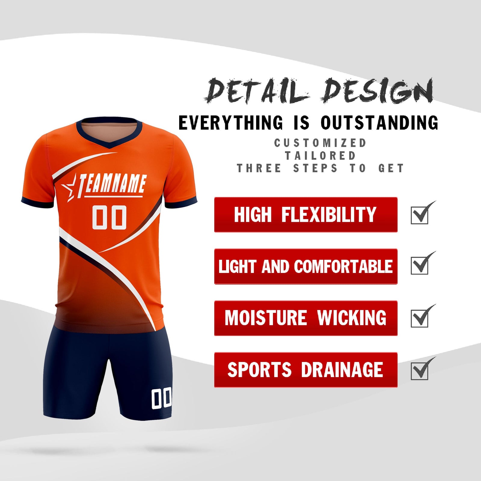Custom Orange Navy Color Block Training Uniform For Men Soccer Sets Jersey