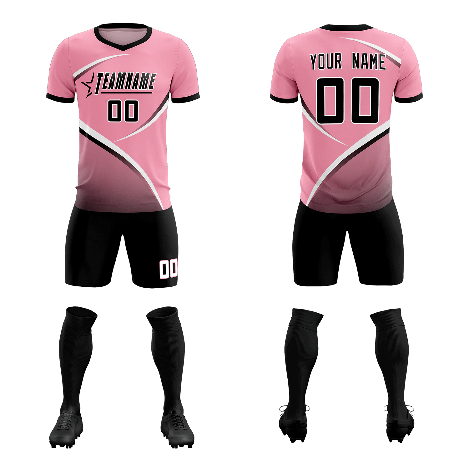 Custom Light Pink Black Color Block Training Uniform For Men Soccer Sets Jersey