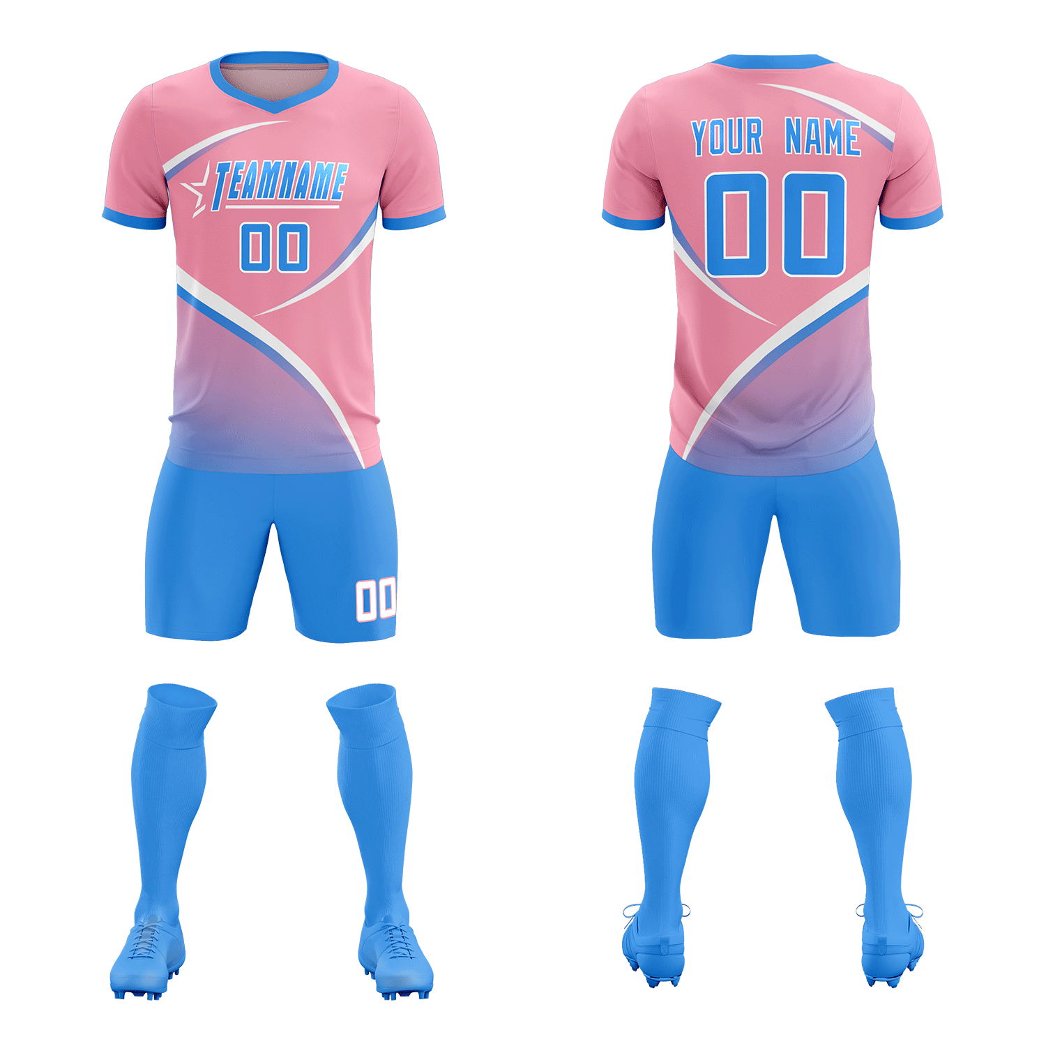 Custom Light Pink Powder Blue Color Block Training Uniform For Men Soccer Sets Jersey