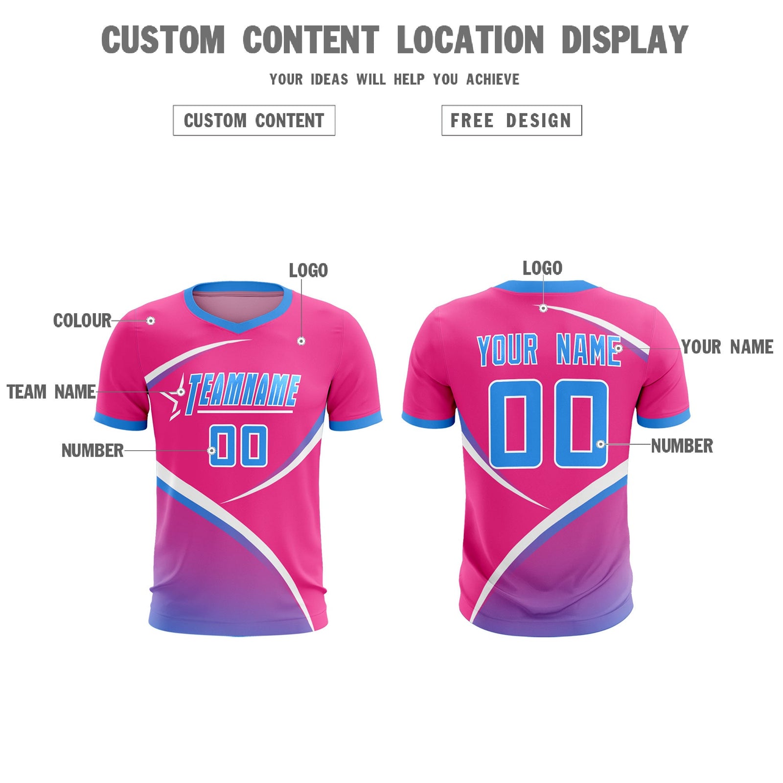 Custom Pink Powder Blue Color Block Training Uniform For Men Soccer Sets Jersey