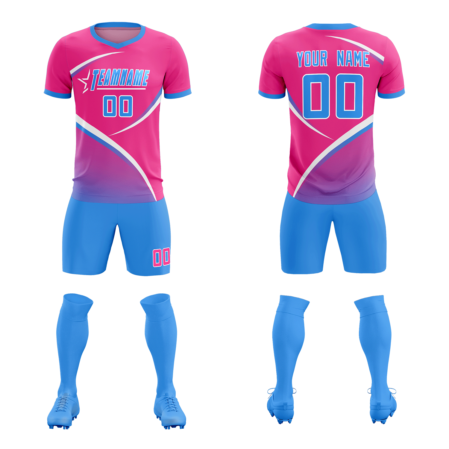 Custom Pink Powder Blue Color Block Training Uniform For Men Soccer Sets Jersey