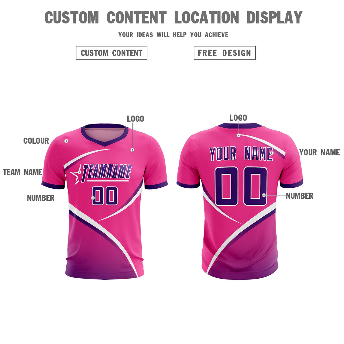 Custom Pink Purple Color Block Training Uniform For Men Soccer Sets Jersey