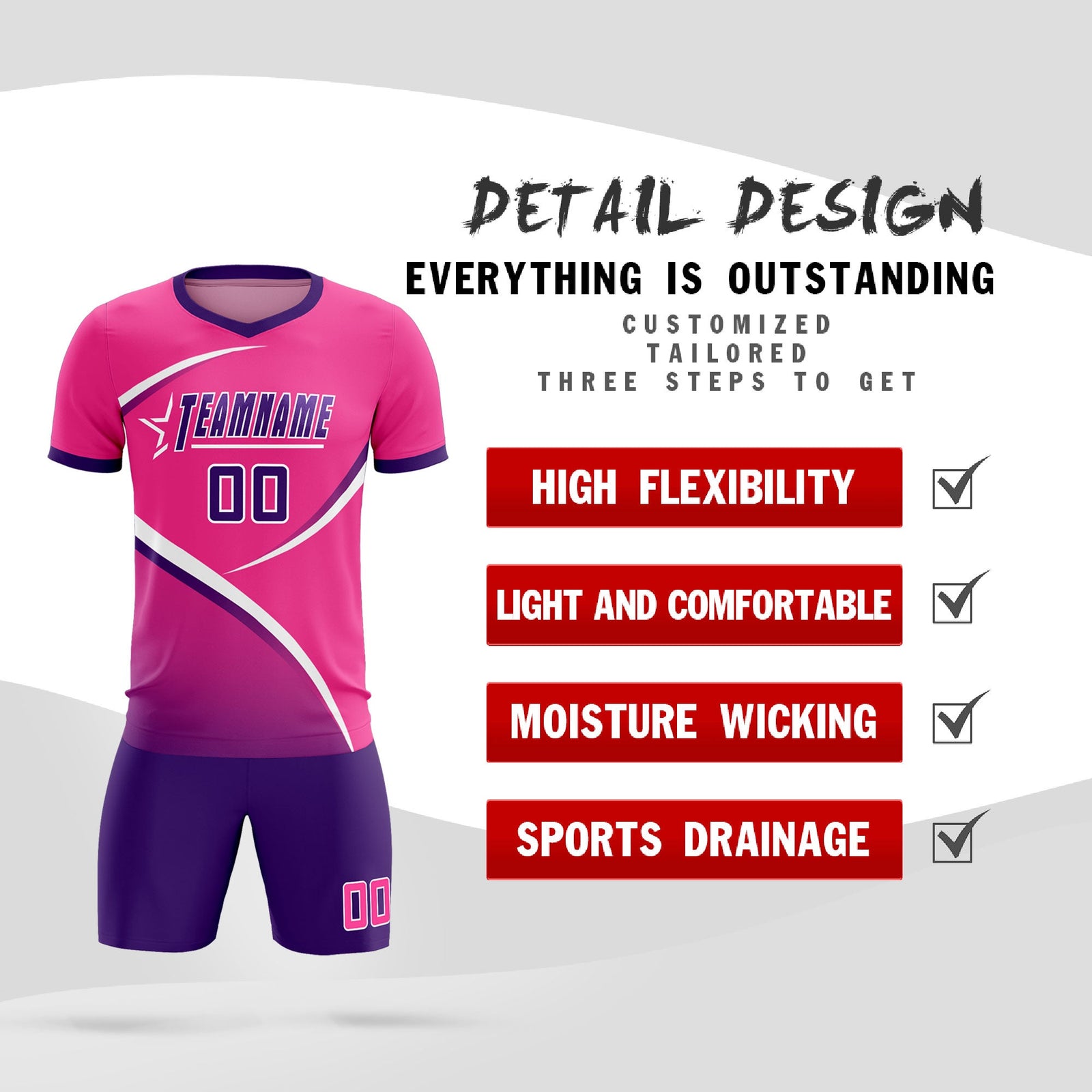 Custom Pink Purple Color Block Training Uniform For Men Soccer Sets Jersey