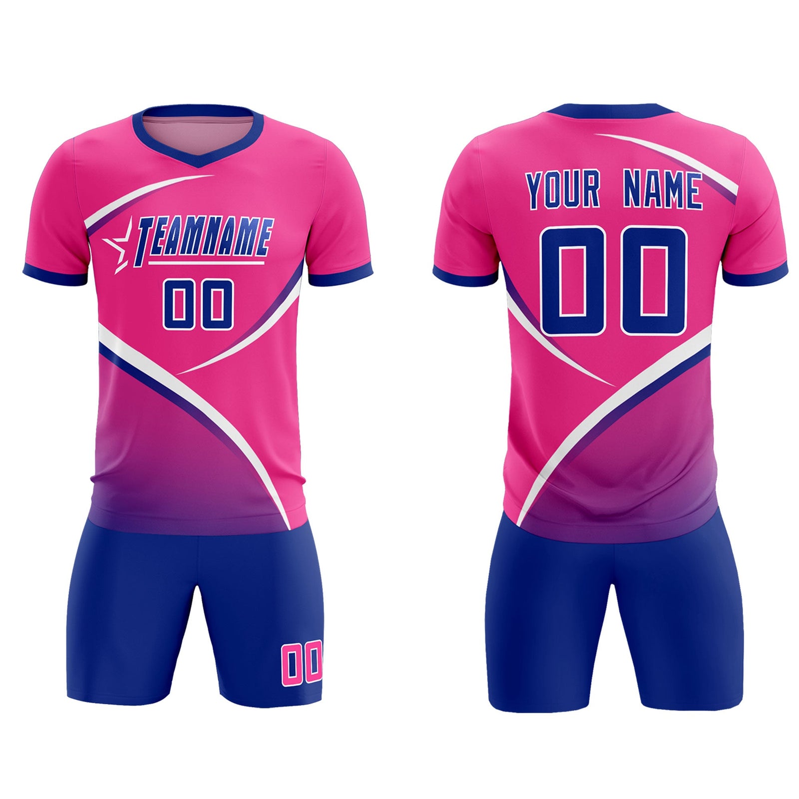 Custom Pink Royal Color Block Training Uniform For Men Soccer Sets Jersey