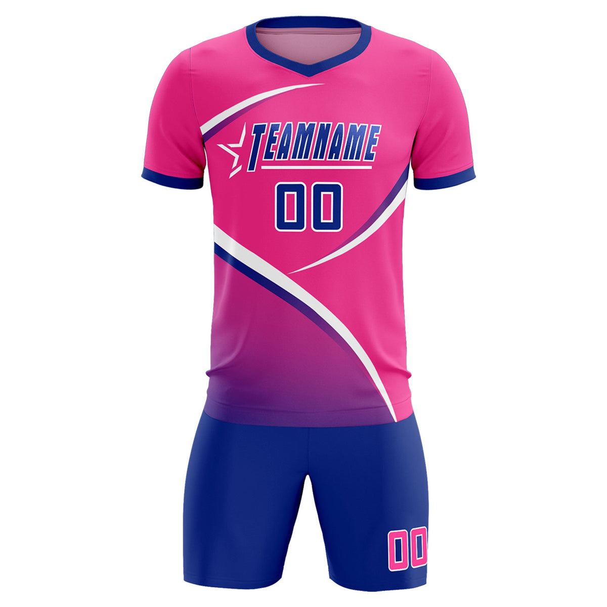 Custom Pink Royal Color Block Training Uniform For Men Soccer Sets Jersey