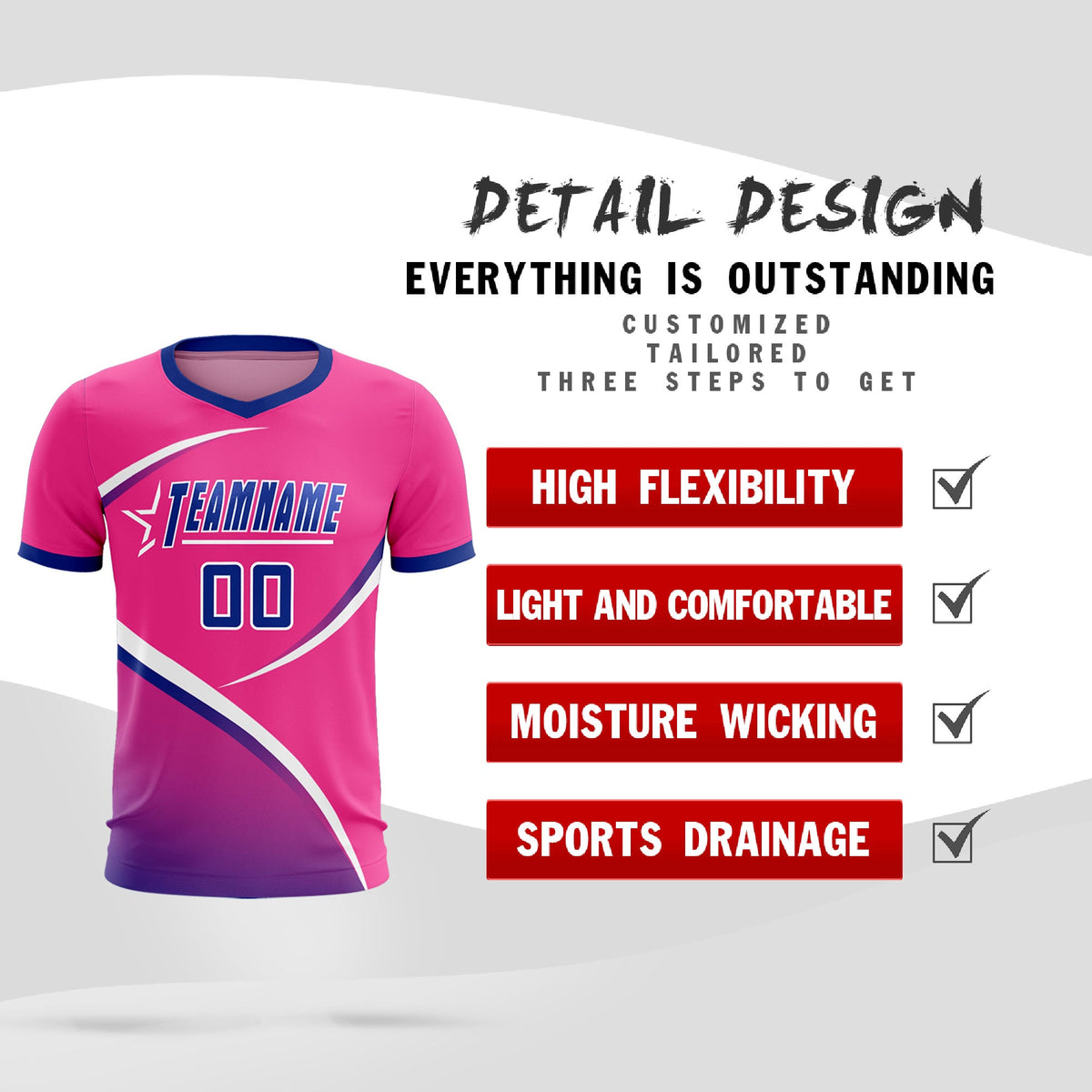 Custom Pink Royal Color Block Training Uniform For Men Soccer Sets Jersey