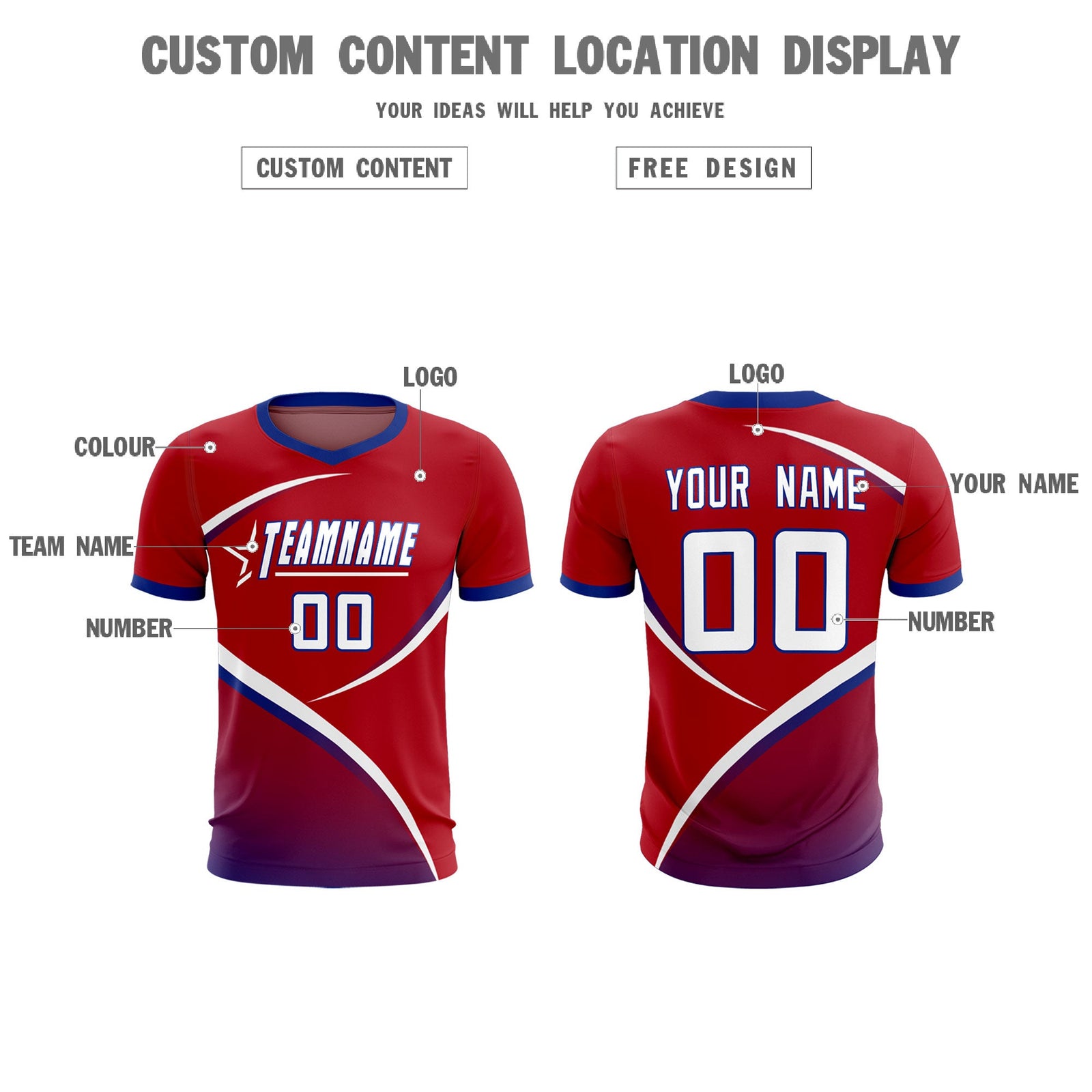 Custom Red Royal Color Block Training Uniform For Men Soccer Sets Jersey
