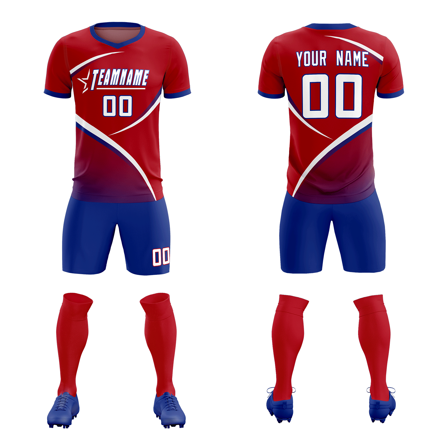 Custom Red Royal Color Block Training Uniform For Men Soccer Sets Jersey